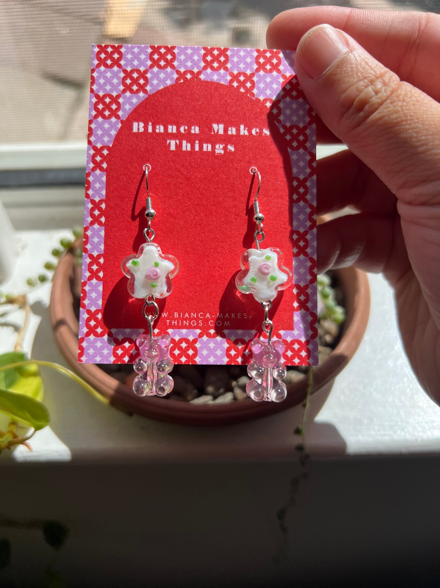 Pink gummy bear earrings